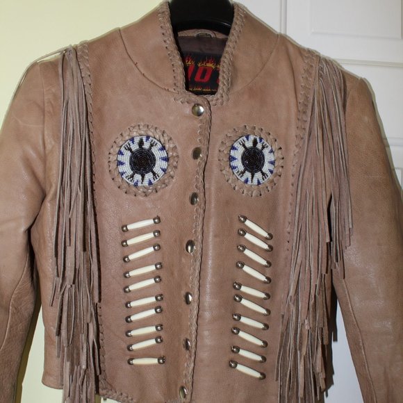 Hot Leathers fringe motorcycle bone and bided women's jacket Size XS long sleeve - Picture 7 of 13